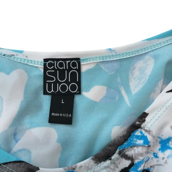 CLARA SUNWOO Knit Top Large 3/4 Bell Sleeve Blue Black White Size Large - Picture 3 of 4